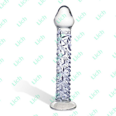 Стеклянный фаллоимитатор с рельефным стволом, 18 см