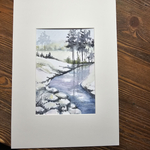 Картина авторская акварельная в паспарту 21х30 см на стену для интерьера "Речка"