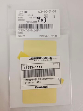 56053-1111. LABEL-SPECIFICATION,TIRE&LOAD. Kawasaki