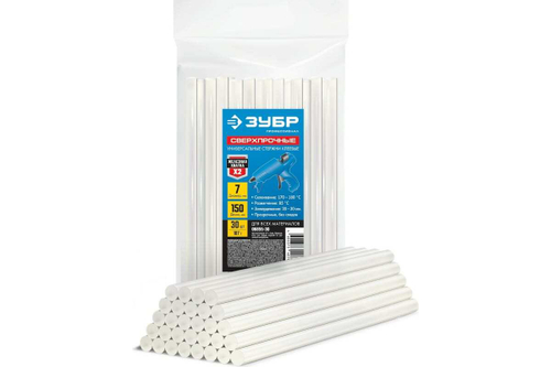 Прозрачные сверхпрочные клеевые стержни ЗУБР Профессионал 30 шт, 7x150 мм 06855-30