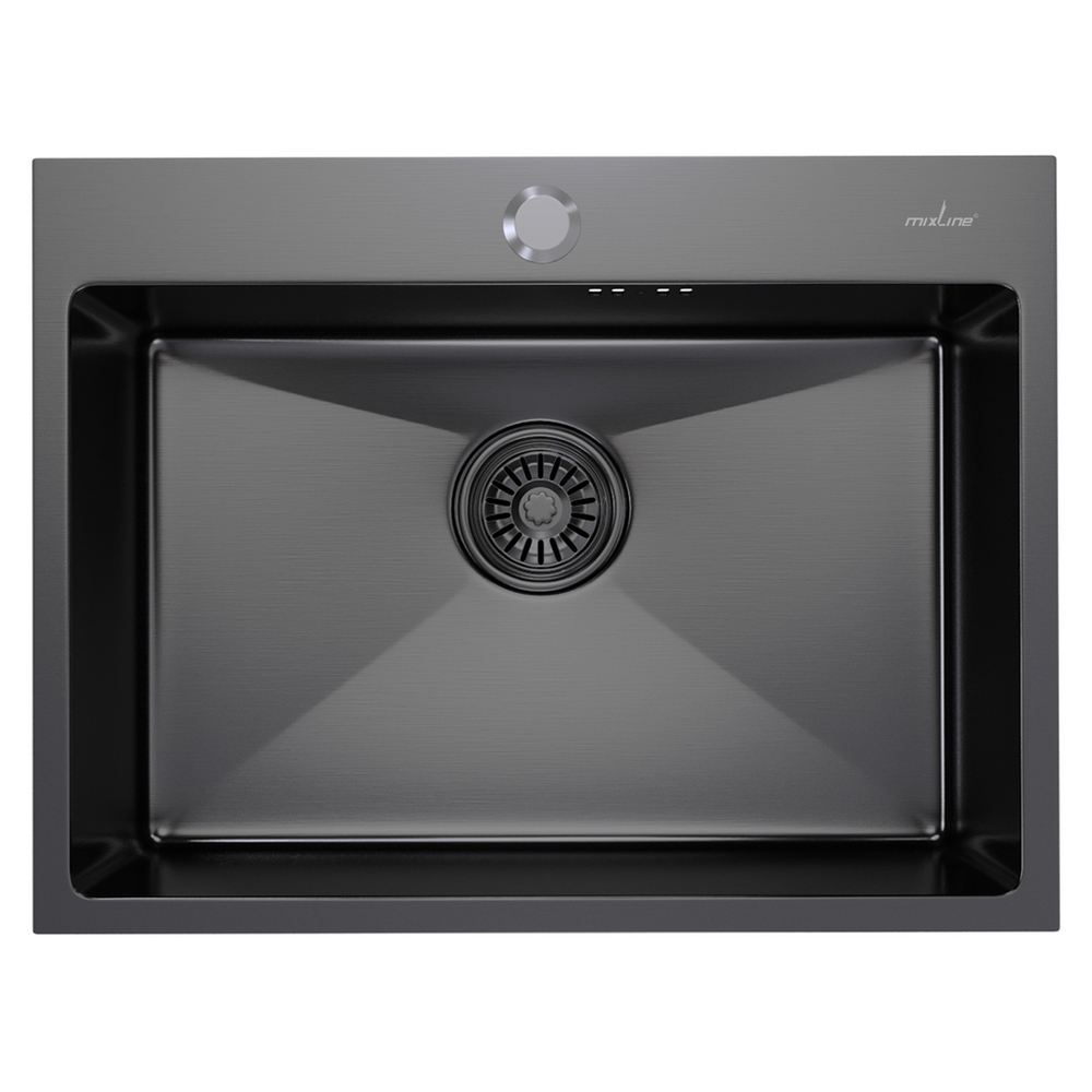 Мойка настол.монтаж 60х45 (3,0) вып 3 1/2  MIXLINE PRO С ФАСКОЙ 22см с сифоном (черный графит)