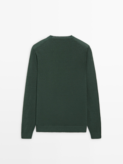 Massimo Dutti Вязаный льняной свитер с круглым вырезом, бутылочный