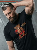 Футболка спортивная хлопковая мужская черная LEGENDA Плюшевая сила
