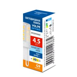 LED-JCD-4.5W-4000K-G9-CL-SLS Лампа светодиодная. прозрачная. Белый свет 4000K. ТМ Volpe