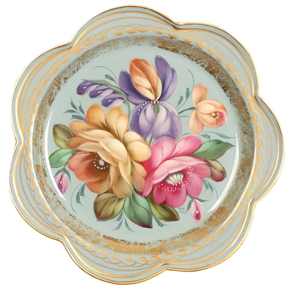 Жостовский поднос декоративный, размер 18 см (A1), металлический