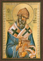 Икона "Спиридон Тримифунтский" 6х9 на МДФ-6