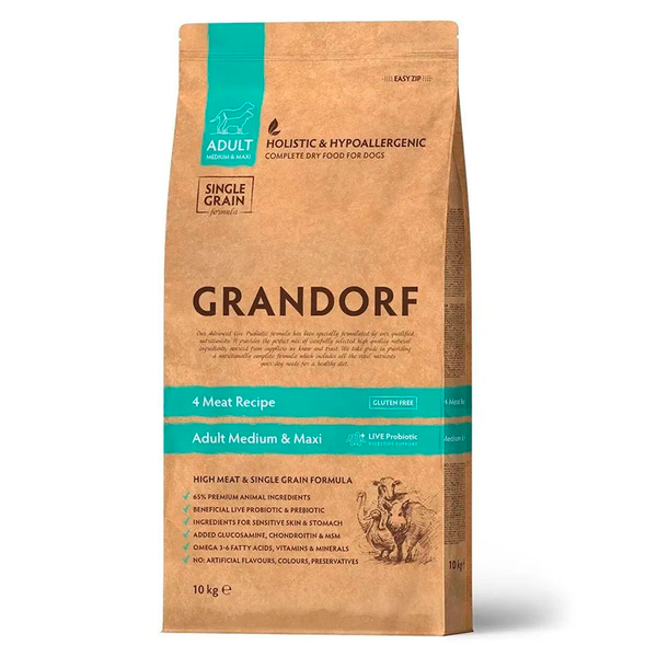Сухой корм Grandorf Dog 4 Meat PROBIOTIC MED&MAX для средних и крупных собак с пробиотиком 10 кг
