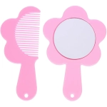 Расческа с зеркалом в наборе детские «МИМИШКИ», мишка, цвет розово-фиолетовый, 11см