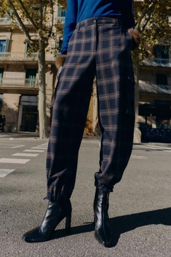 ZARA БРЮКИ КАРГО СВОБОДНОГО КРОЯ В КЛЕТКУ, КРАСНЫЙ/ТЕМНО-СИНИЙ