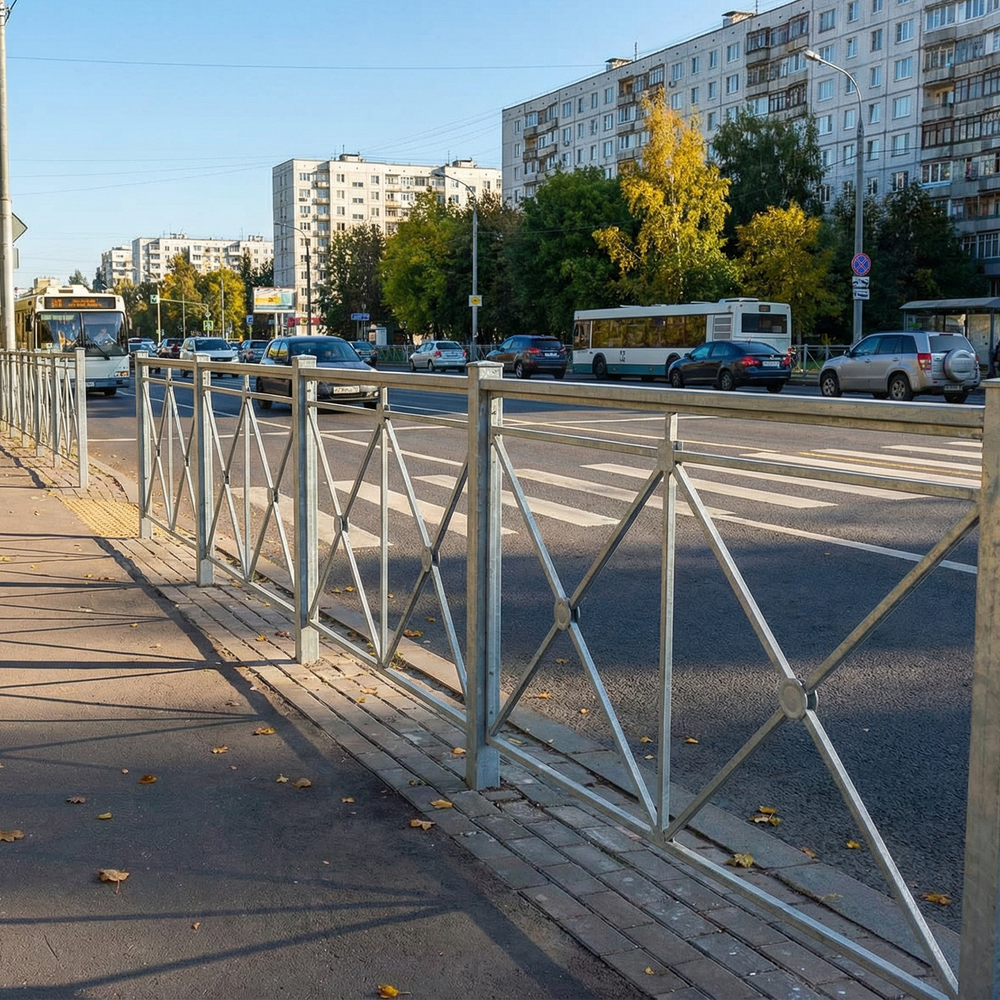Пешеходное ограждение ПО-1 Крест тип 2 (секция + стойка), стойка 80х80 несъемная, порошковая окраска