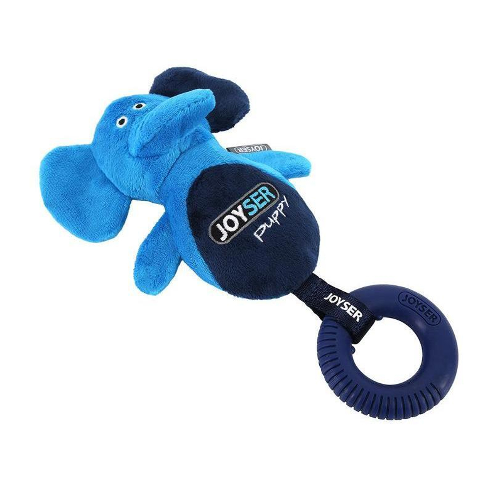 Игрушка для собак JOYSER Puppy Слоник с резиновым кольцом и пищалкой S/M голубой, 21 см