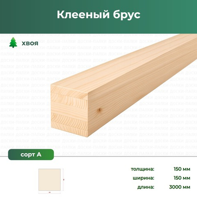 Клееный брус Хвоя, 150×150×3000 мм, сорт А
