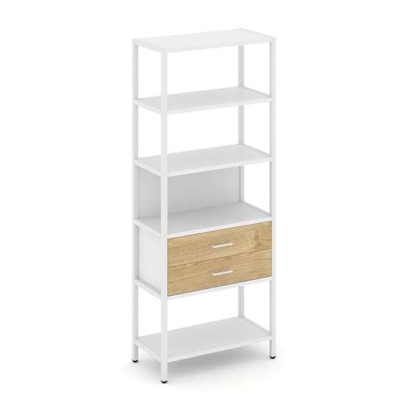 Shelf System Односекционный стеллаж пятиярусный с ящиками SN.STM-512 Белый/Тиквуд Светлый/Металл Бел