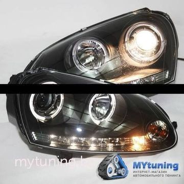 Передние фары VW Golf 5 angel eyes black