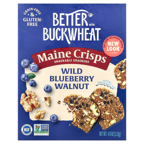 Better with Buckwheat, Мэн хрустящие снеки, крекеры, лесная голубика и грецкий орех, 113 г (4 унции)