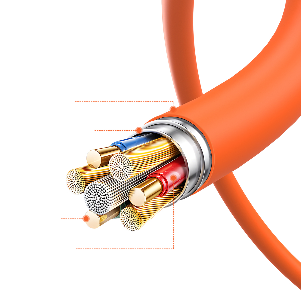 Силиконовый кабель оранжевого цвета с USB-C на Lightning, быстрая зарядка 27W, длина 100см (1м), серия SILI Series от Dux Ducis