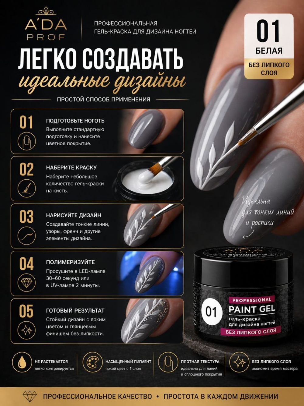 Гель-краска без липкого слоя 5г банка Белый
