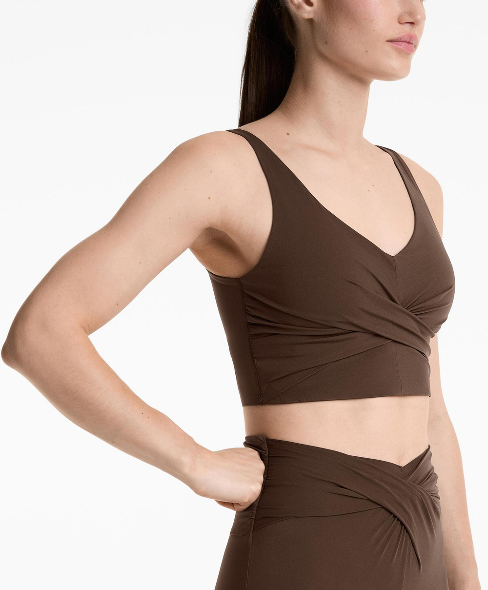 Oysho Топ-майка Light Touch с перекрестными деталями, темно-коричневый