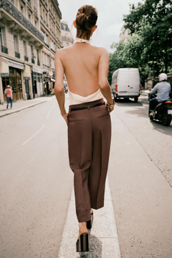 ZARA БРЮКИ С ОТВОРОТАМИ И РЕМНЕМ, КОРИЧНЕВЫЙ