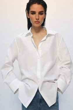 ZARA РУБАШКА ИЗ ПОПЛИНА — ZW COLLECTION, БЕЛЫЙ