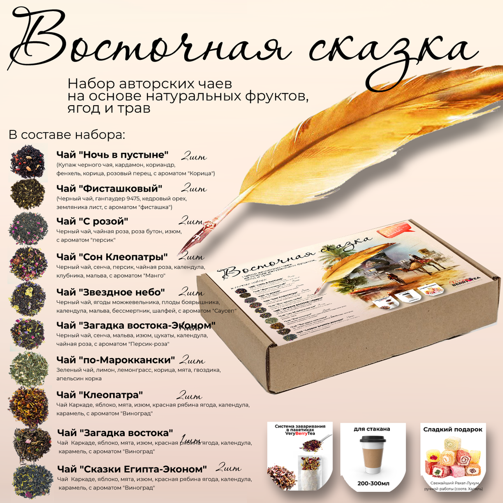 Набор чая BERRY-TEA "Восточная сказка" | 18 пакетиков авторского чая | Нетто 330гр чая