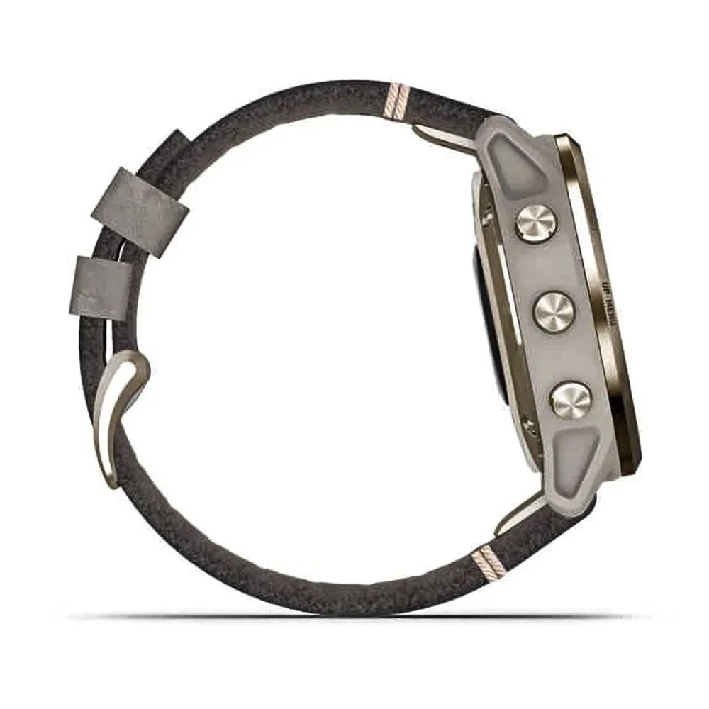 Спортивные наручные часы Garmin Fenix 6s Pro Solar золотистый с серым замшевым ремешком 010-02409-26