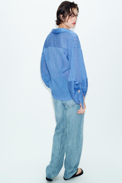 ZARA РУБАШКА В ПОЛОСКУ С БАНТАМИ, СИНИЙ