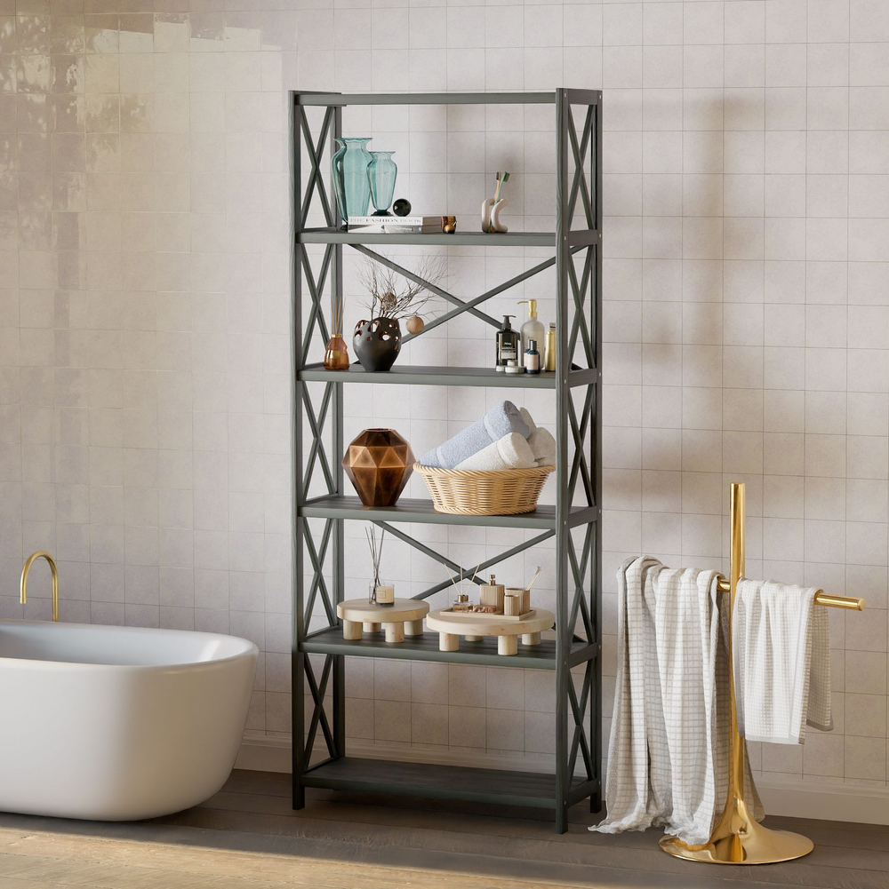 Стеллаж деревянный напольный Юск из массива сосны 6 полок, изумрудный