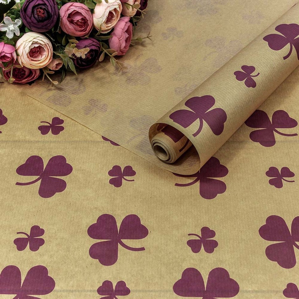Бумага В рулоне "Цветок" 72 см х 10 м Верже (Фиолетовый, Крафт)