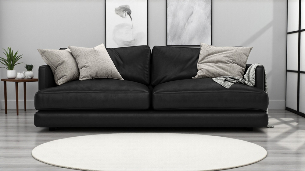 Диван Ибица Madras 21 215*116*93 см, Черный Натуральная кожа Еврокнижка Фиеста