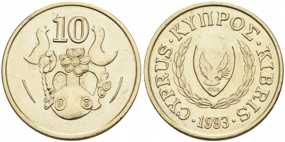Кипр 10 центов, 1991 - 2004 Ваза XF