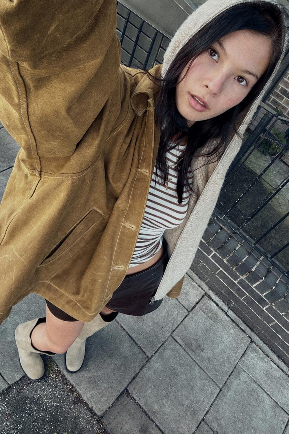 ZARA ШЕРСТЯНАЯ КУРТКА С КАПЮШОНОМ, БЕЖЕВЫЙ