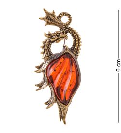 AM-3430 Брошь «Дракон Громобой» (латунь, янтарь)