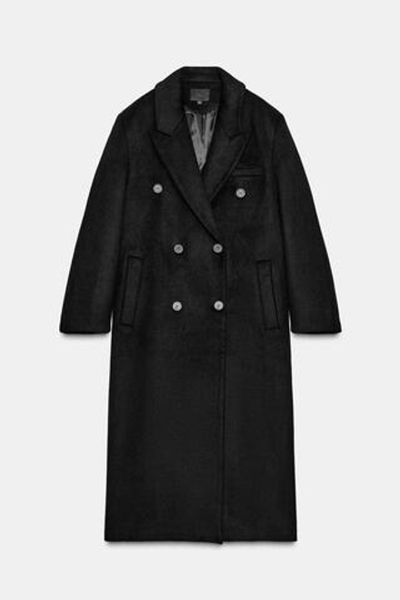 ZARA УДЛИНЕННОЕ ПАЛЬТО ИЗ СМЕСОВОЙ ШЕРСТИ, ЧЕРНЫЙ