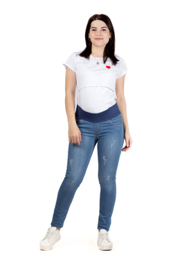 Джинсы для беременных синие с царапинами, размер 48