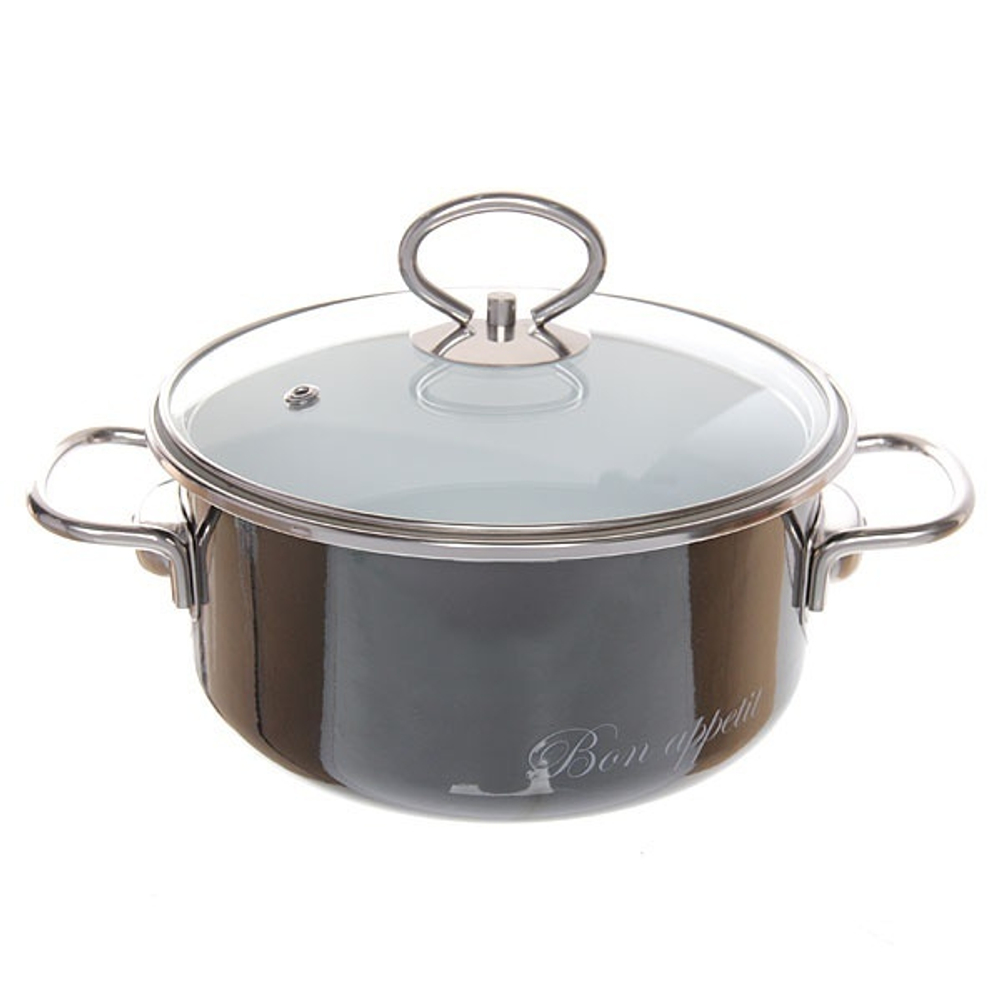 Кастрюля эмалированная «Bon appetit» 2 л цилиндрическая мокрый асфальт 8SB185S