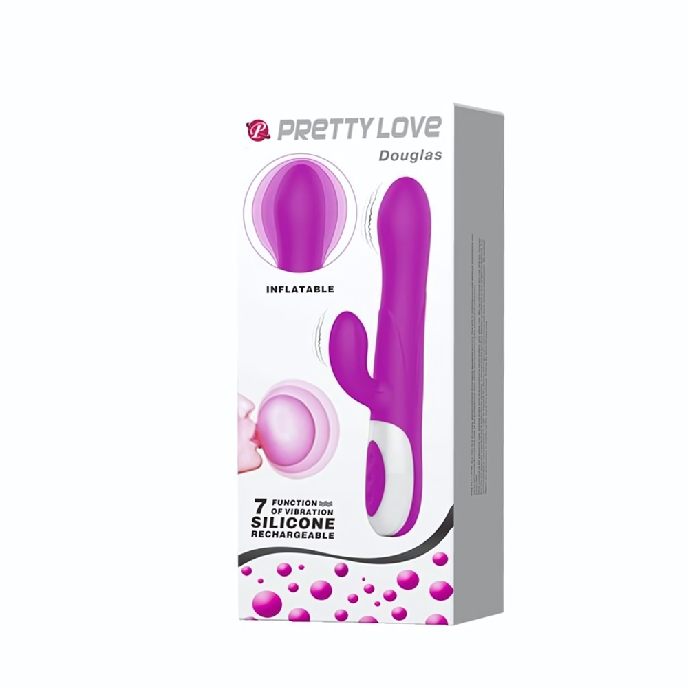 Лиловый вибратор Douglas с клиторальным отростком и функцией расширения - 24,9 см. (Цвет: лиловый)