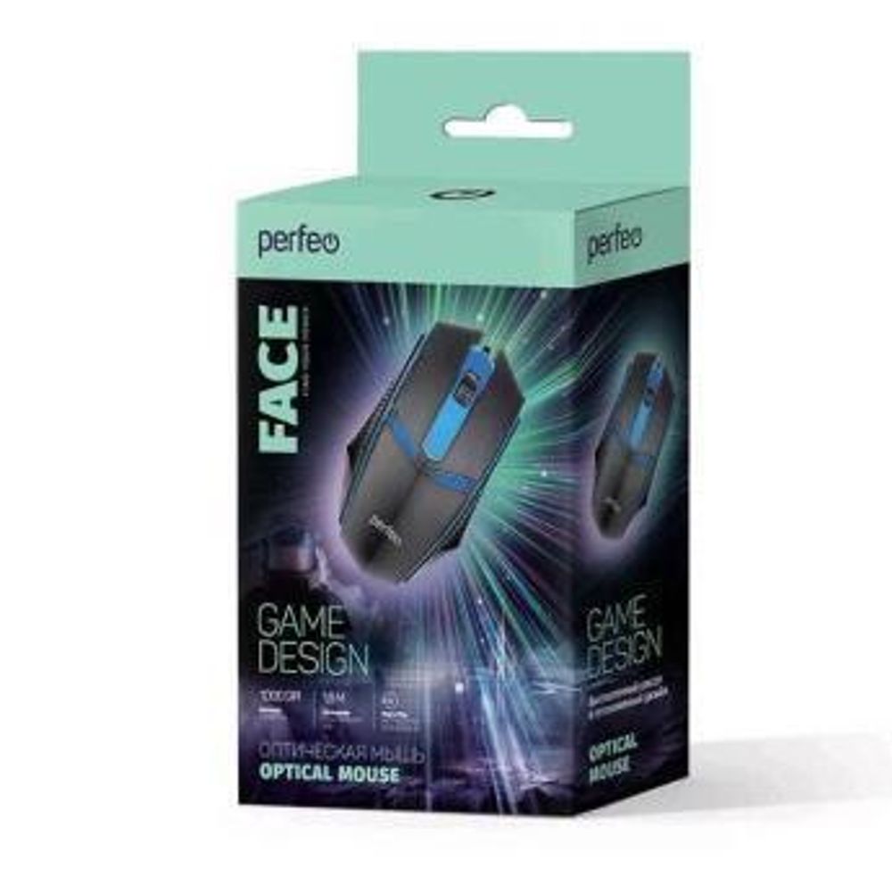 Perfeo мышь оптическая FACE, 3 кн, USB, чёрн, GAME DESIGN, 7 цв. подсветка, 1000 DPI (1).jpg