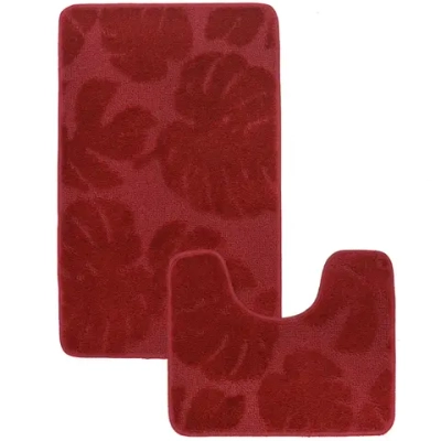 Комплект ковриков для ванной и туалета My Crystal серия Gold 50*60см, 60*100см бордовый, папоротник