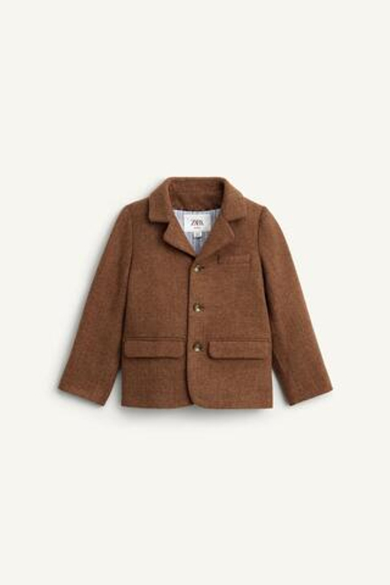 ZARA БЛЕЙЗЕР ИЗ СМЕСОВОЙ ШЕРСТИ, КОРИЧНЕВЫЙ