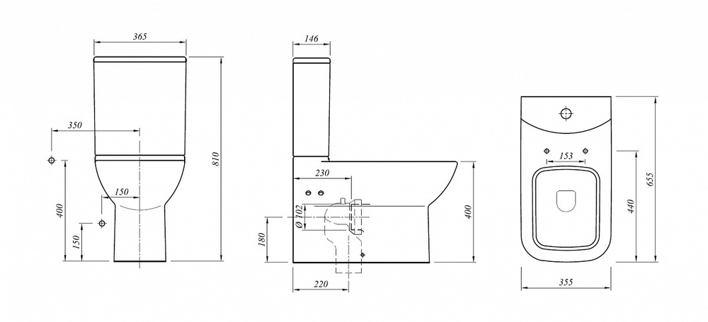 Унитаз-компакт Kale Babel напольный с функцией биде, сиденьем микролифт и арматурой схема