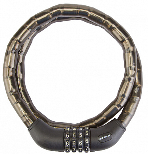 Трос-замок 18x1000мм 81601 STELS с кодовым замком со стальными звеньями, чёрный