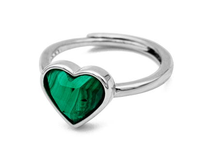 Кольцо "Сердце" 10,5мм с малахитом (уценка)