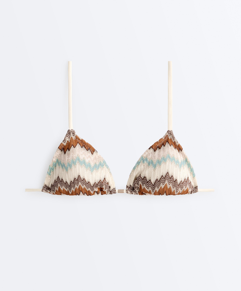 OYSHO Топ бикини Crochet с зигзагом и металлизированной нитью, цвет морской волны