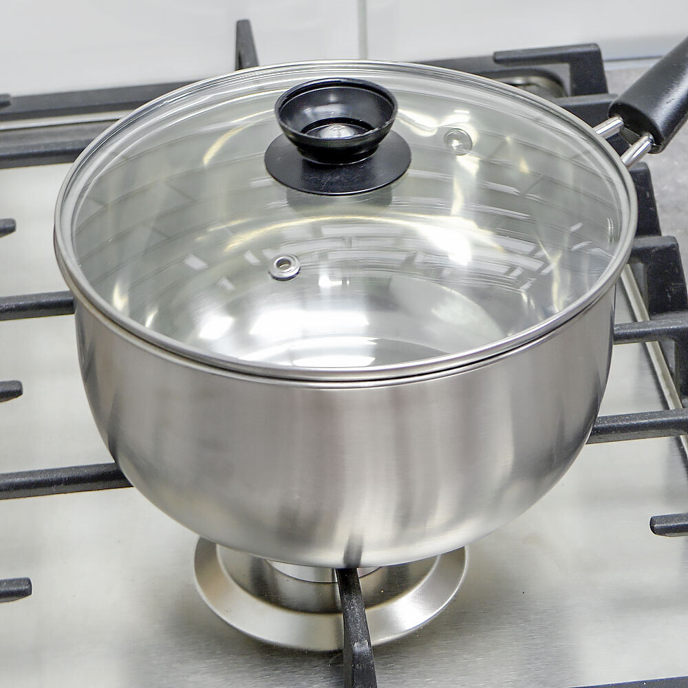 Ковш 2л 18см нерж со стеклянной крышкой