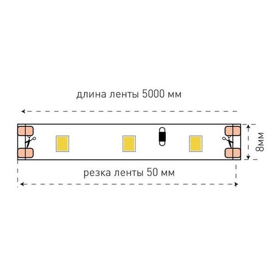Светодиодная лента SWG 6,3W/m 60LED/m 2835SMD теплый белый 5M 001574