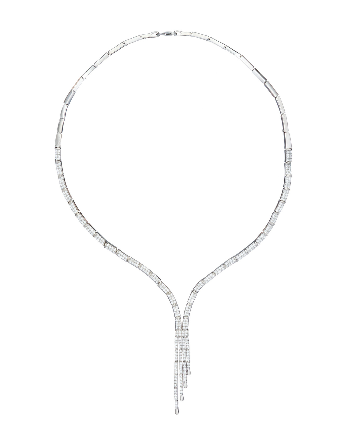 Колье галстук, россыпь цирконов, серебро