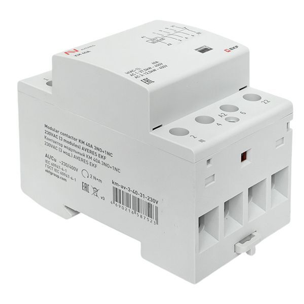 Контактор модульный EKF km-av-3-40-31-230V