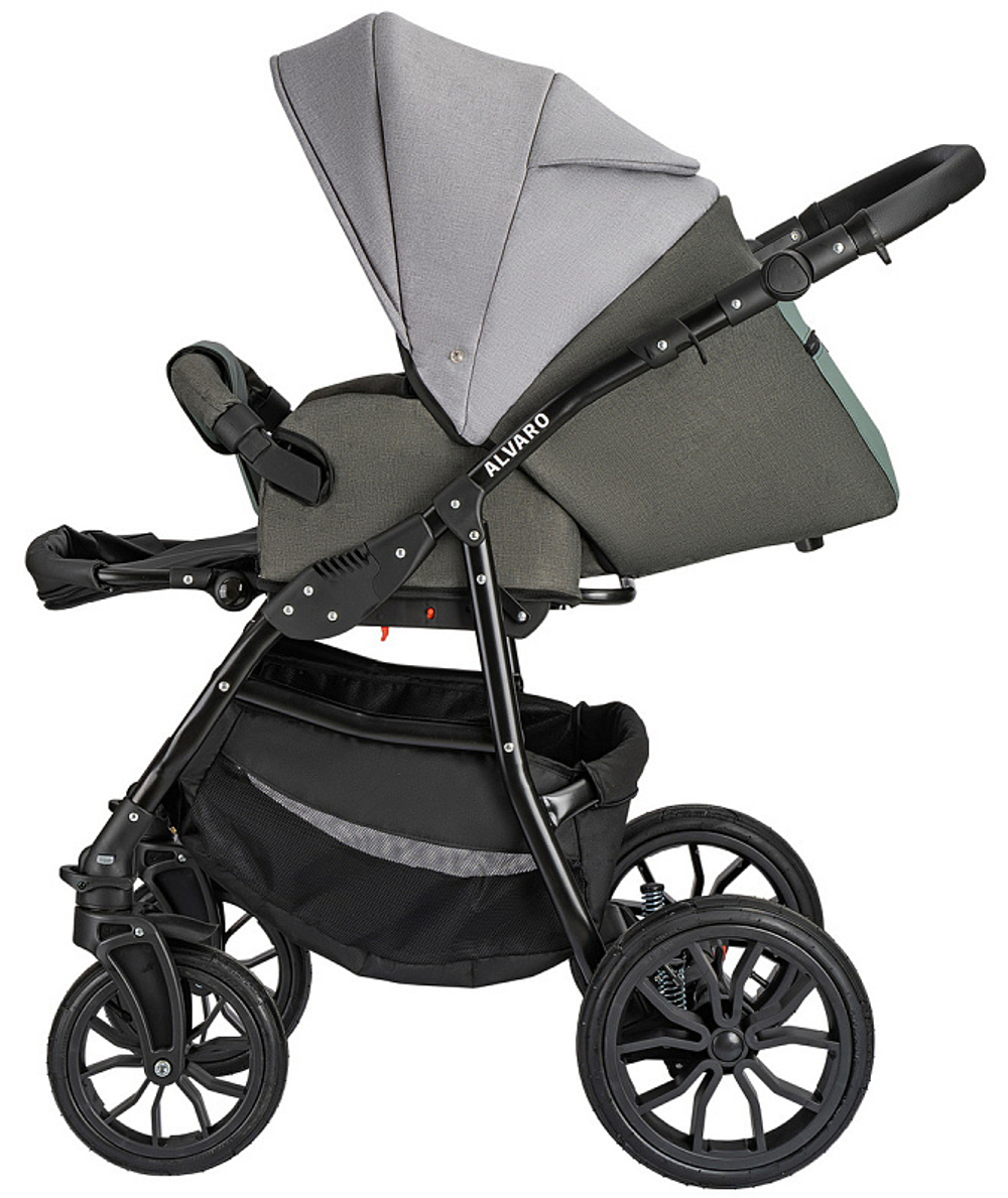 Детская коляска Alis Alvaro F 3 в 1 Al 10 т.серый+св.серый+шалфей кожа