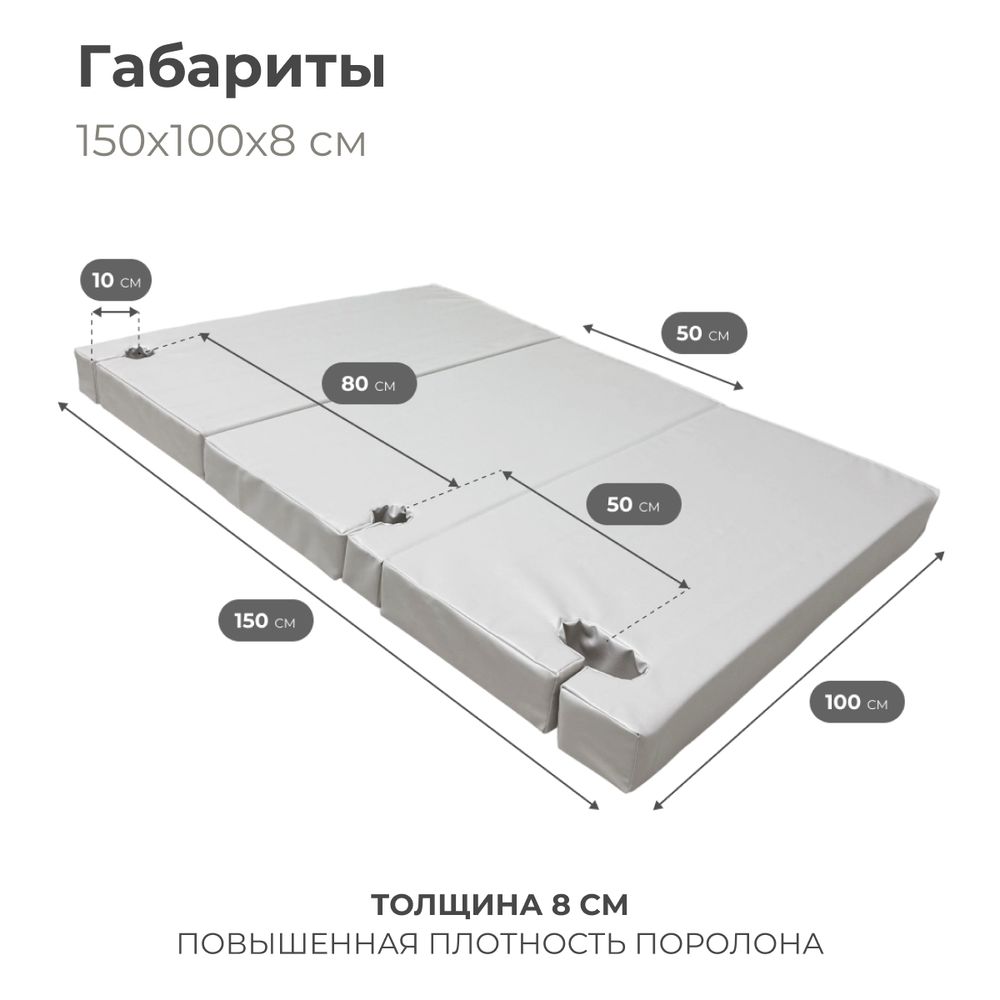 Мат с прорезями для шведской стенки (мягкий щит) Romana 1500*1000*100 , в 3 сложения (серый)